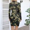 Women's V-neck Casual Print Long-sleeved Fitted Dress