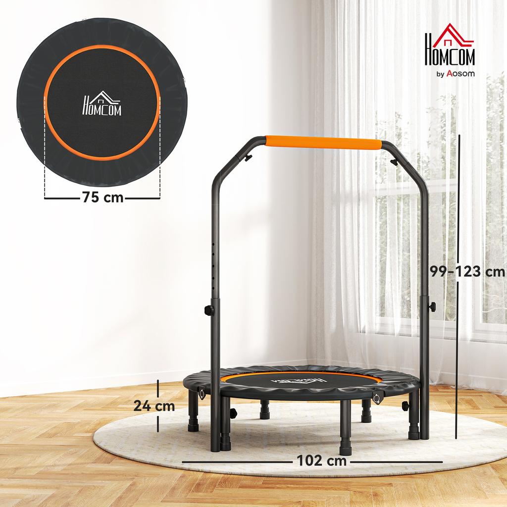 40 Zoll faltbares Mini-Fitness-Trampolin, mit verstellbarem Schaumstoffgriff, Orange