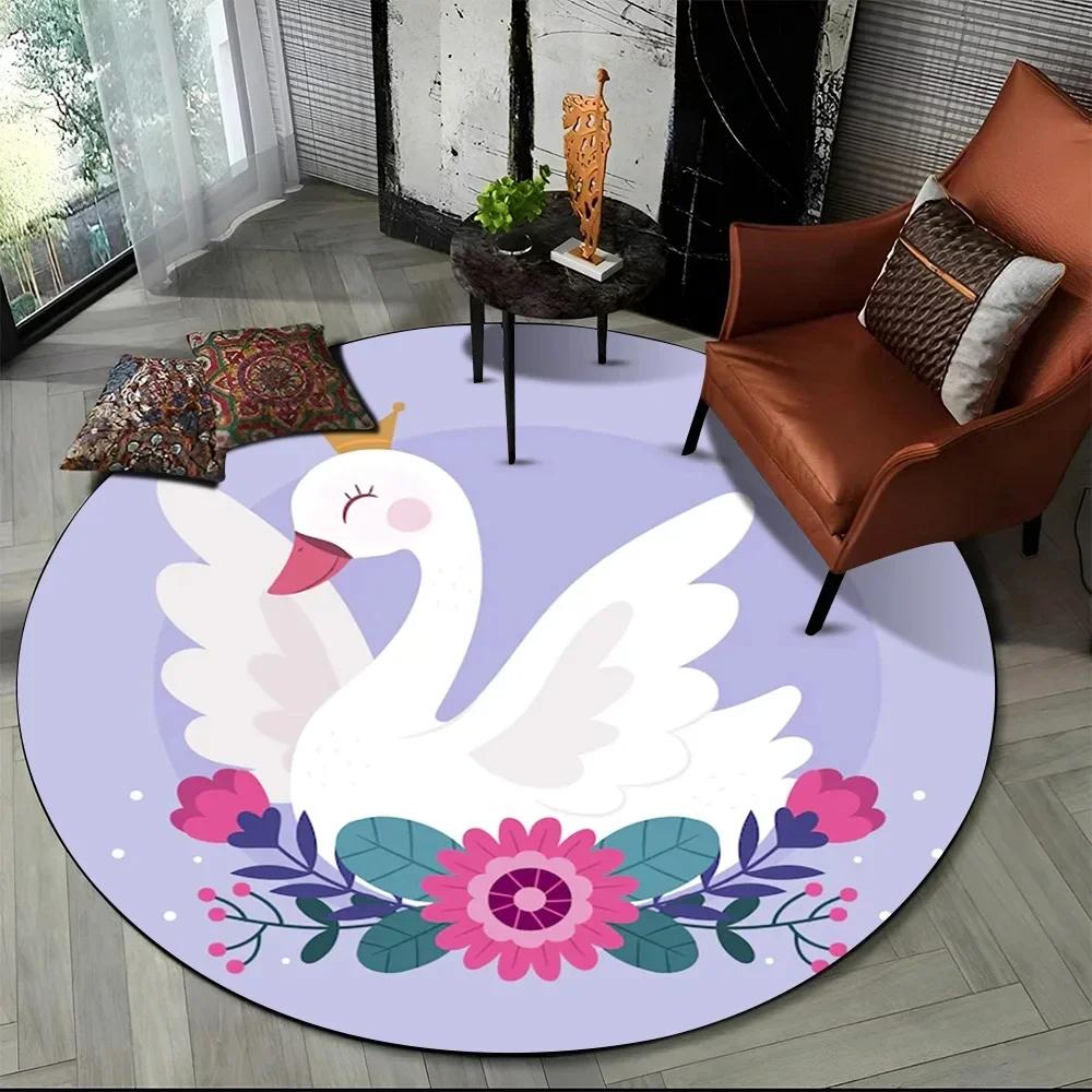 3D Cute Cartoon Swan Round Carpet Non-slip Area Rug for Living Room Sofa Bedroom Decor Circle Entrance Doormat Comfort Yoga Mat