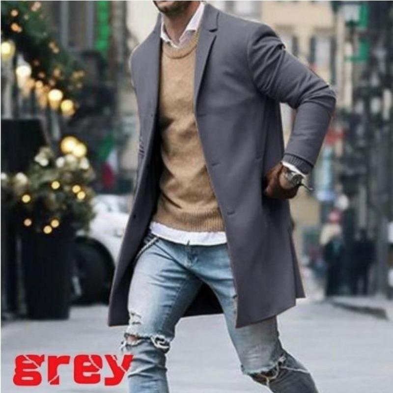 Cappotto monopetto di lana di media e lunga lunghezza da uomo, tinta unita, autunno e inverno, vestibilità attillata, taglia grande