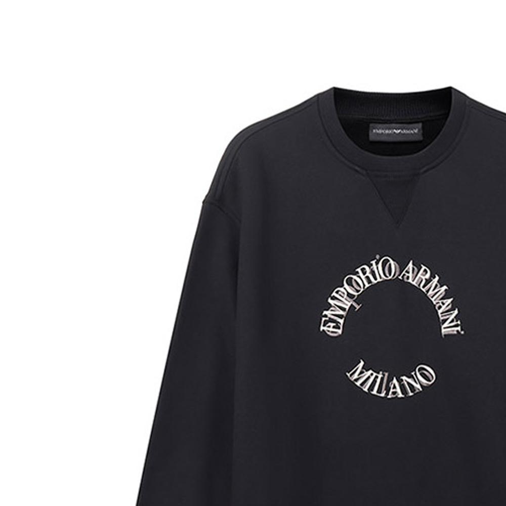Emporio Armani Ss23 Letter Logo Embroidered Crew Neck Long Sleeve Sweatshirt Men Sweatshirt Black 6L1MC3-1JQNZ-0031