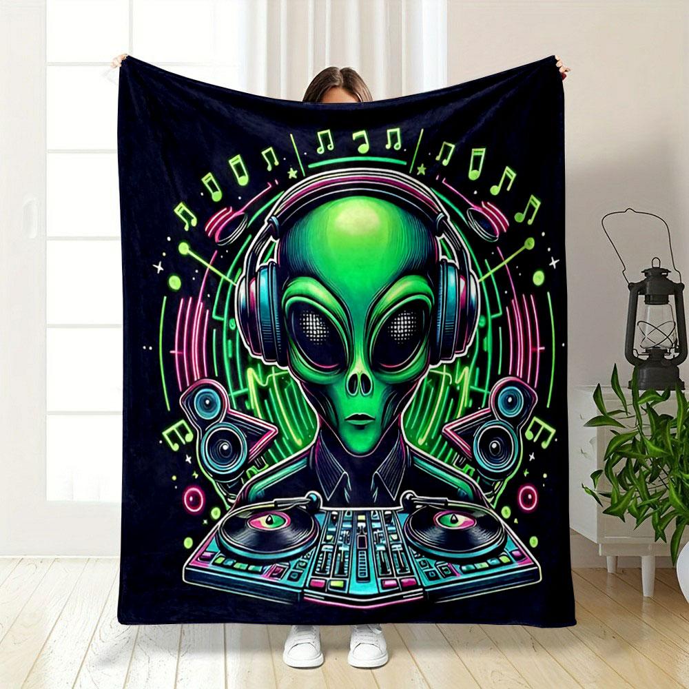 Alien DJ with Headphones and Turntable Print Blanket Soft and Cozy Perfect for the Living Room Bed Sofa or a Nap,gift