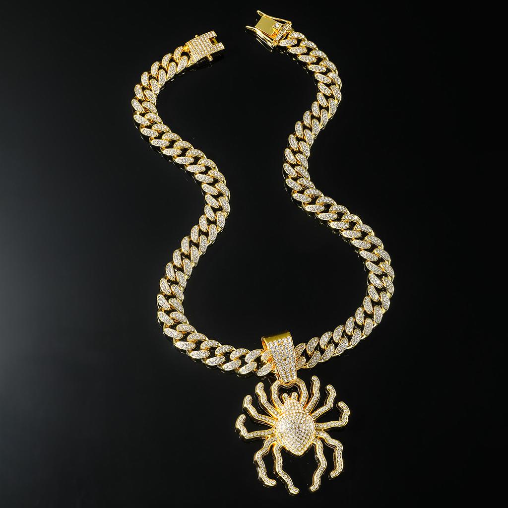 Three-dimensional Big Spider Diamond-encrusted Cuban Chain Pendant, European and American Punk Trend Hip-hop Hip-hop Accessories, Men's Necklace