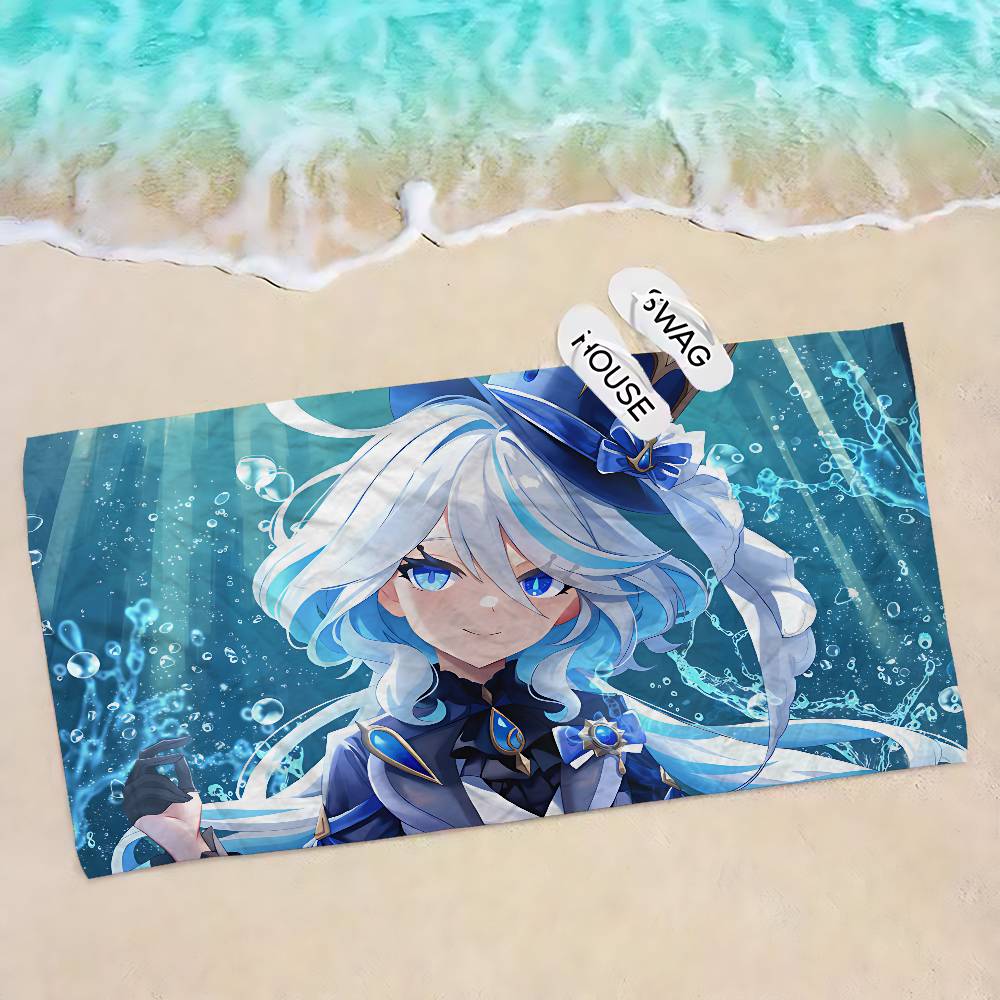 Genshin Impact Furina Focalors Bath Towel Microfiber Soft Water Absorbing Breathable For Kids Decorative Cartoon Beach Towel