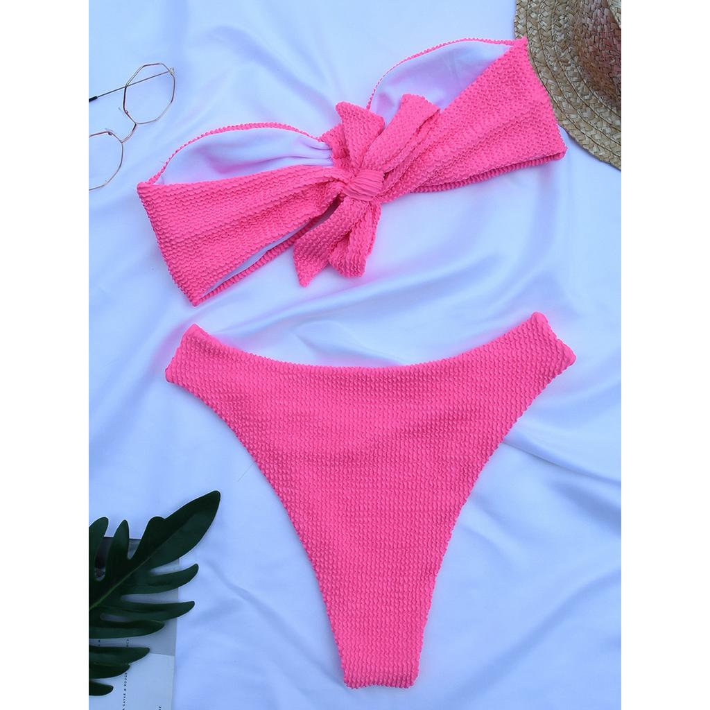 Women's High Waist Plus Size Swimsuit Bikini Color Splicing Pleated Split Two Piece Swimsuit