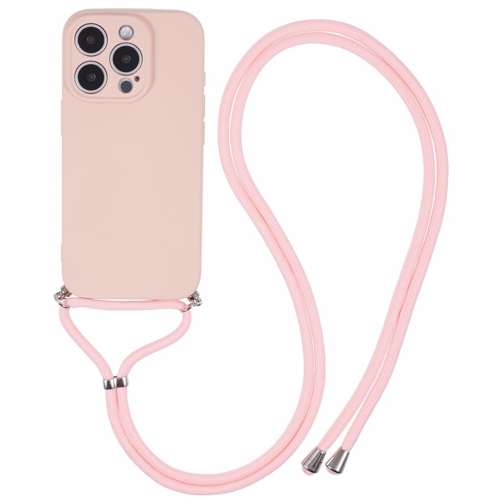 For iPhone 16 Pro Crossbody Case Flexible TPU Fiber Lining Anti-Shock Phone Cover