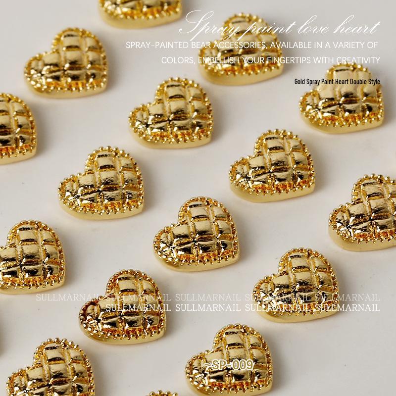 Nail Art Jewelry: Heart-Shaped Metal Cartoon Flat Bottom Spray Paint 3D Peach Heart Decorations (5 Pcs)