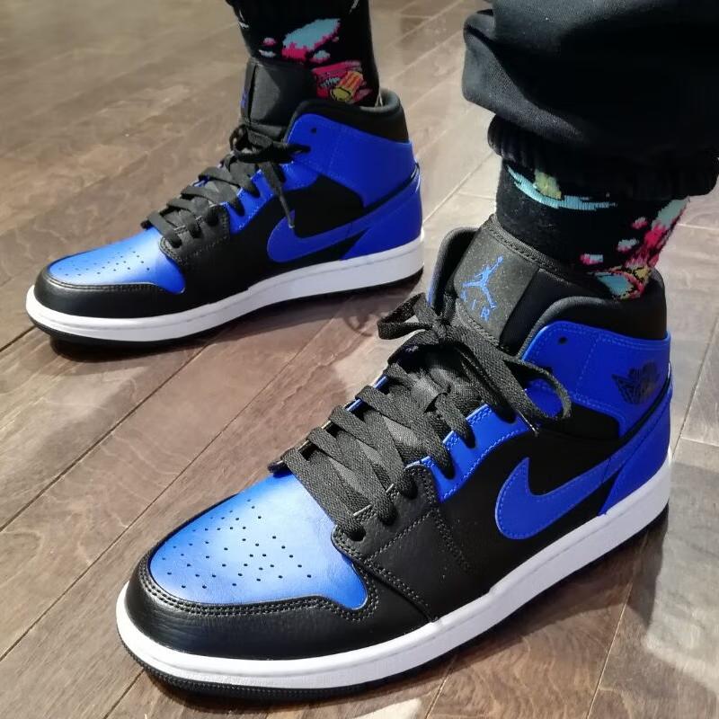 Air Jordan 1 Mid GS Hyper Royal Kids Sneakers Blue Black White 554725-077