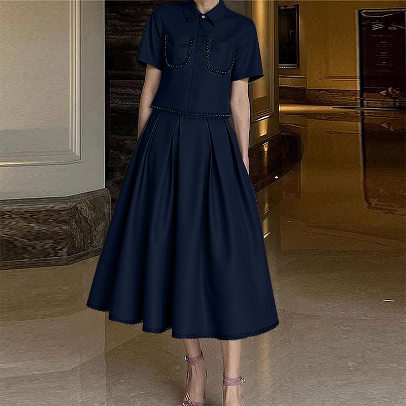 

ZANZEA Женская рубашка с коротким рукавом и юбка-трапеция, повседневный костюм из двух предметов 3XL