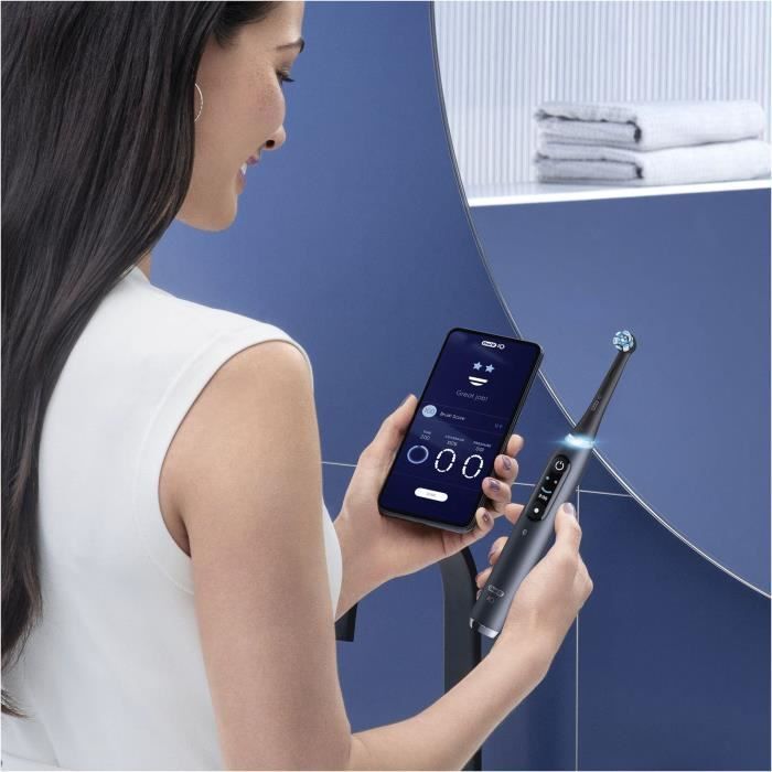 Brosse À Dents Électrique Oral-B iO 9 - Noire - 1 Brossette - 1 Étui De Voyage Chargeur - 1 Pochette Magnétique