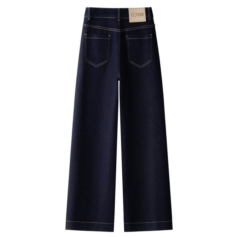 Women's 2026 Retro Dark Blue High-Waisted Wide-Leg Jeans for Spring and Autumn