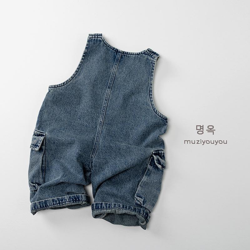 Kids Loose Casual Solid Denim Suspender Long Pants Unisex Baby Korean Style Children Clothing