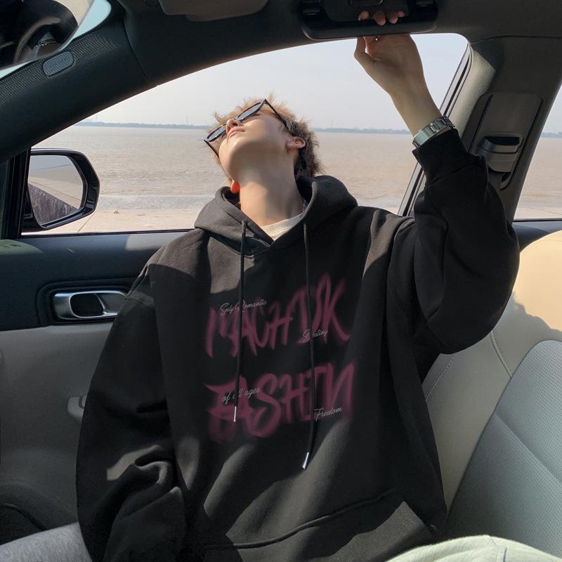 Men's Sweatshirt Hooded Autumn and Winter Handsome Youth Printed Jacket Loose Boys' Tops