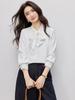 2026 New Women's White Bow Design Long Sleeve Fashion Shirt for Work