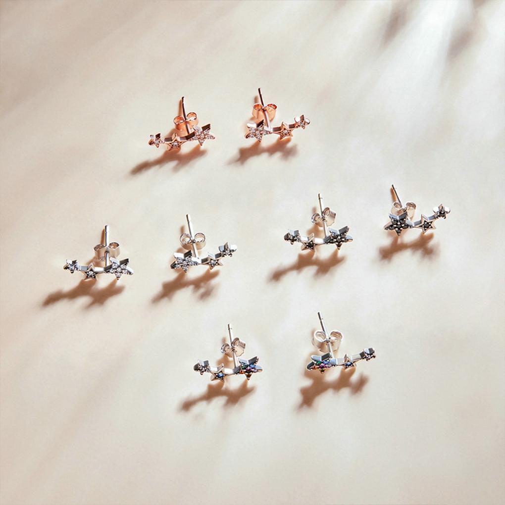 Silver Versatile 925 Sterling Silver Star Earrings Rainbow Multiple Crystals Lightweight Trendy