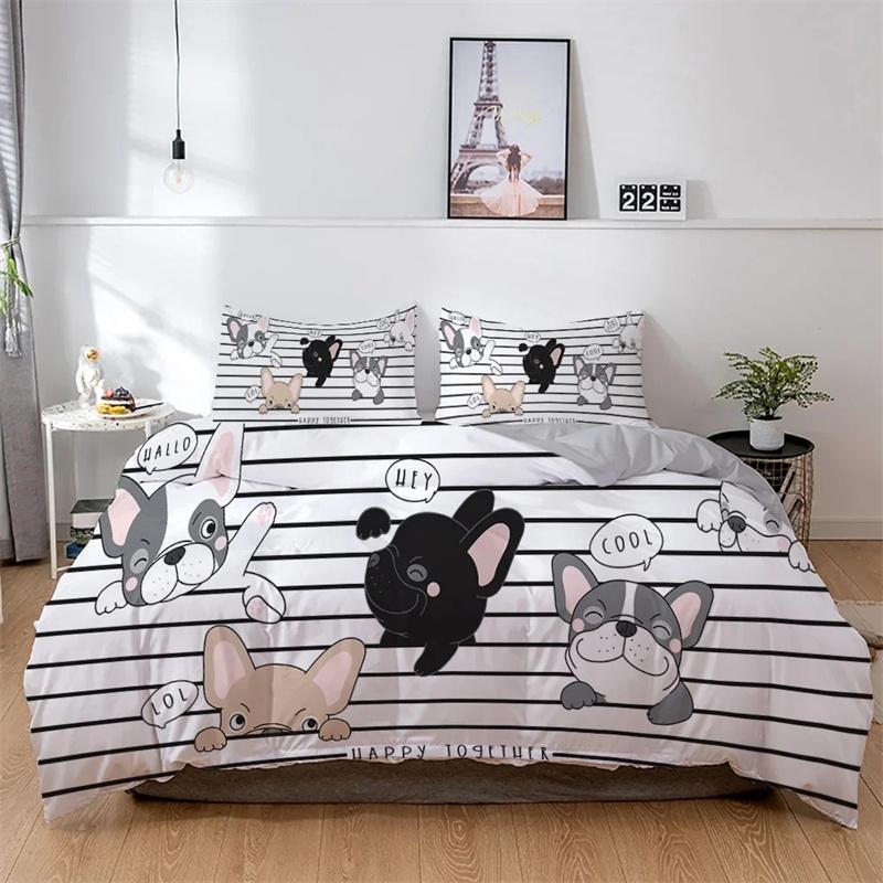 3D French Bulldog Bedding Set Cute Puppy Duvet Cover Cartoon Pet Animals Home Textiles Queen King Full 2 3Pcs