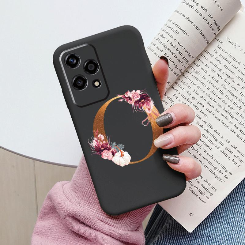 Gold Letter Case For Honor 200 Pro Lite Smart Black Shell Soft Cover For Honor 200Lite Protector Shockproof Funda Pink Flower