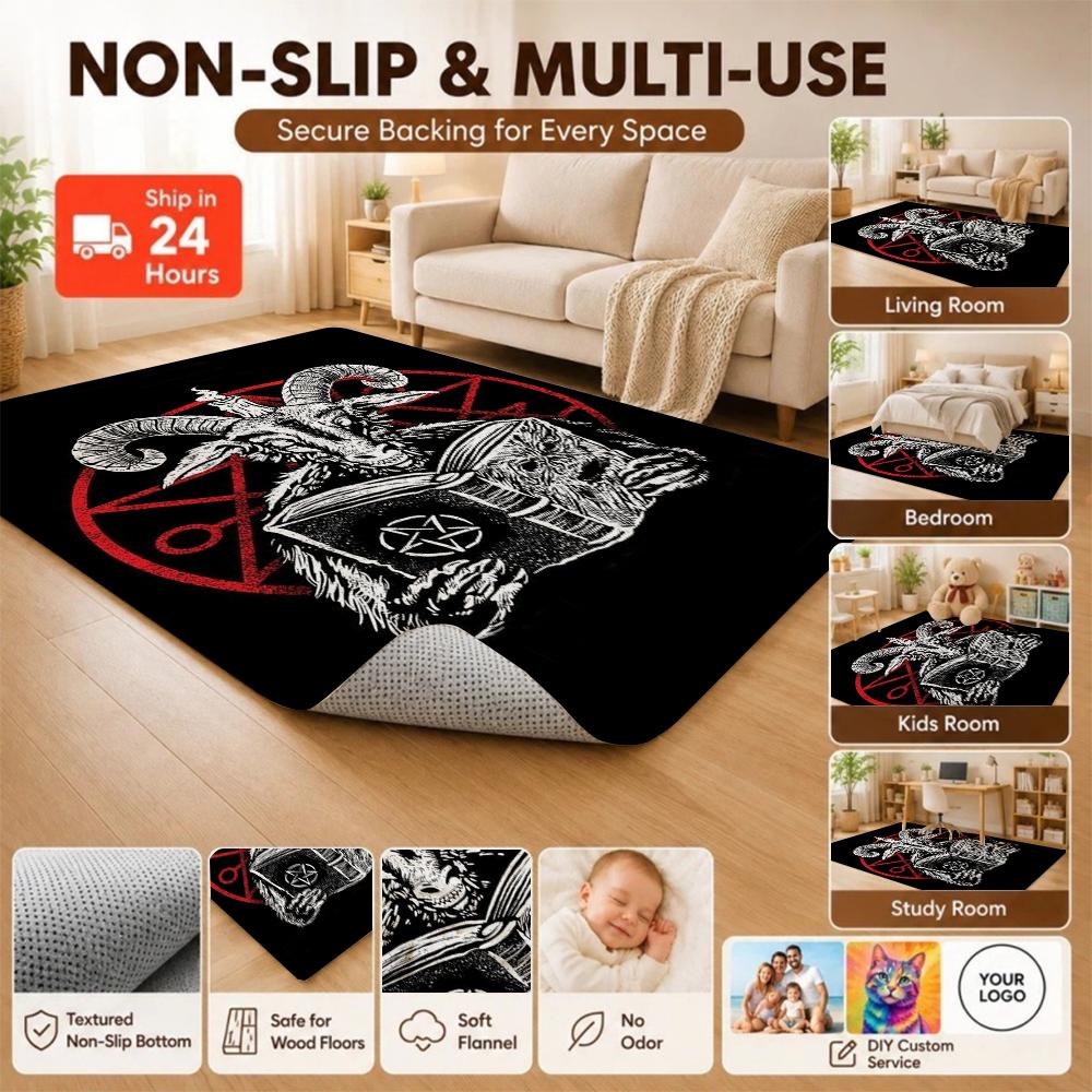 Dark Baphomet Grimoire Pentagram Patterned Rug Durable Stainresistant Easyclean Carpet For Bathroom Kitchen Home Decor Valentine'S Day Gift