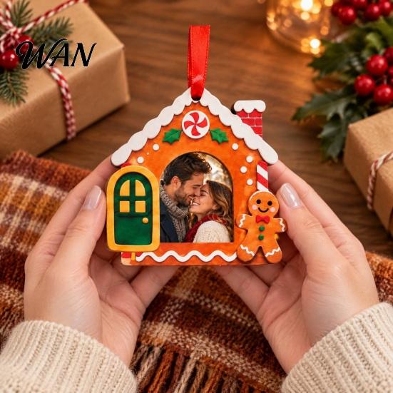 Handcrafted Holiday Photo Frames Christmas Frame Pendant with Hanging Rope, Personalized Wooden Picture for Tree Decoration, Cute Commemorative Holder