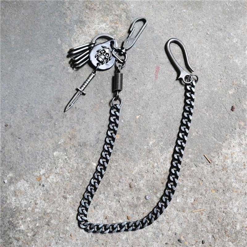 Retro Metal Skull U-Hook Pant Chain with Sword Accent