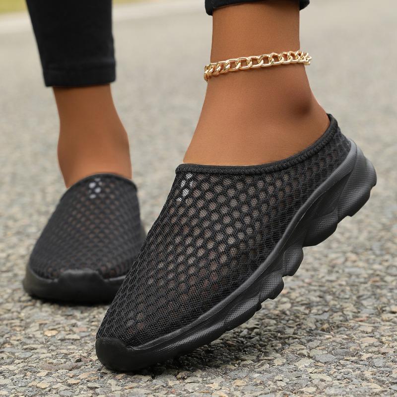 2025 Summer Mesh Casual Shoes Breathable Half Loafers Fashion Outdoor Indoor Slippers Women Flats Comfortable Couple Sneakers