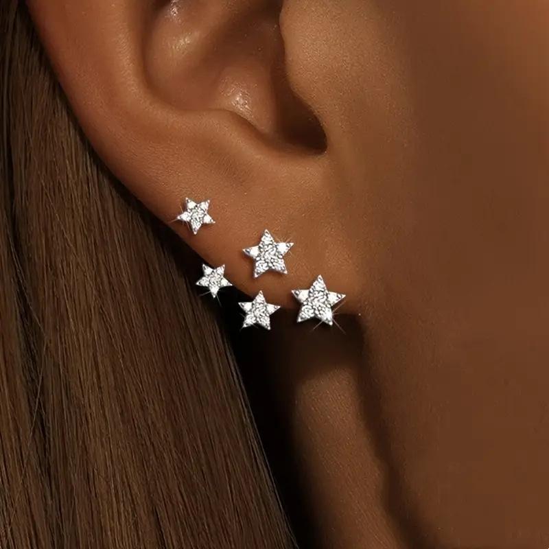 1 Pair Of Sparkling Diamond Star Earrings For Women, Niche, Light Luxury, High-End, Compact And Exquisite Temperament Earrings And Earrings