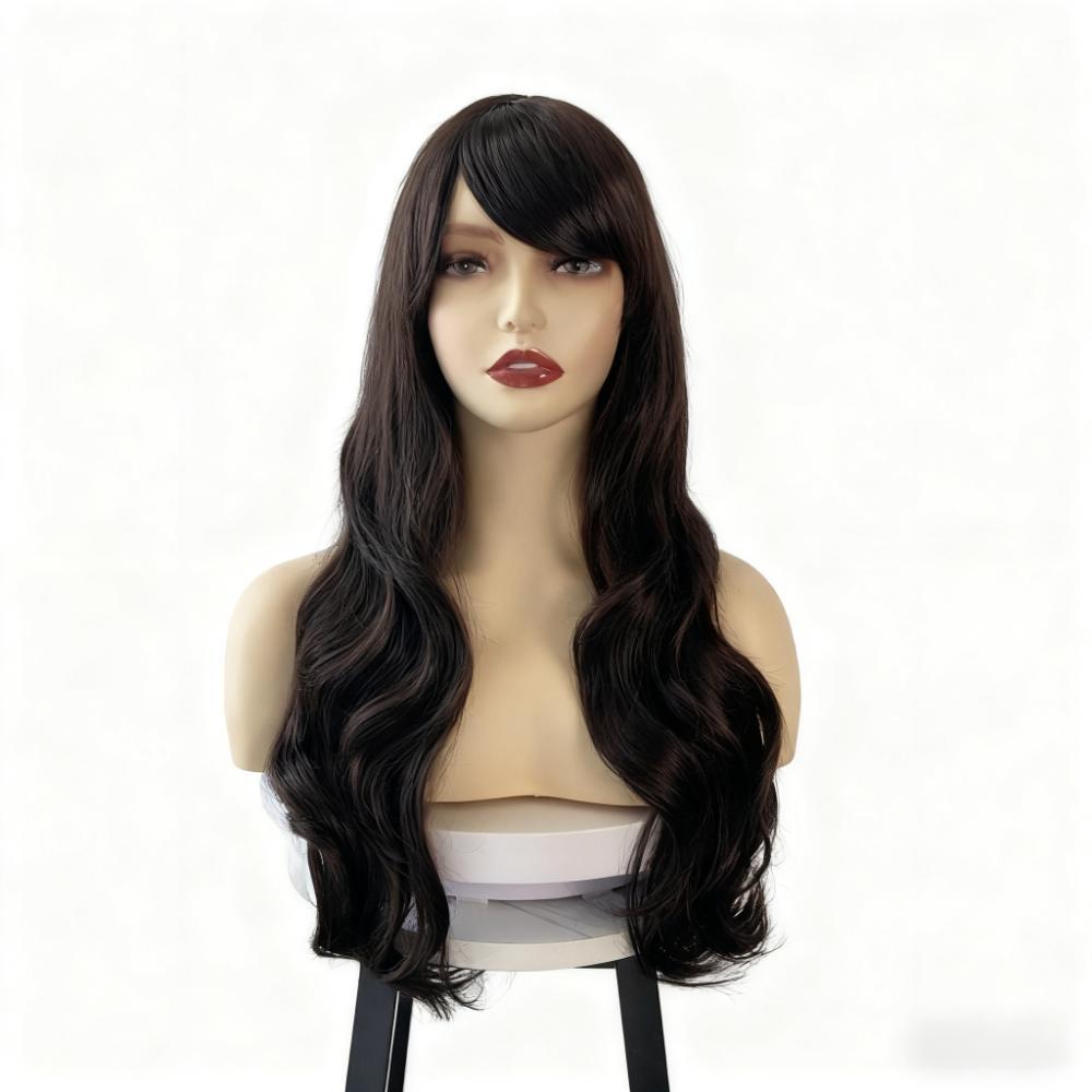 Wig Women's Long Hair European American Black Diagonal Bangs Curly Mechanism Full Head Cover Wigs