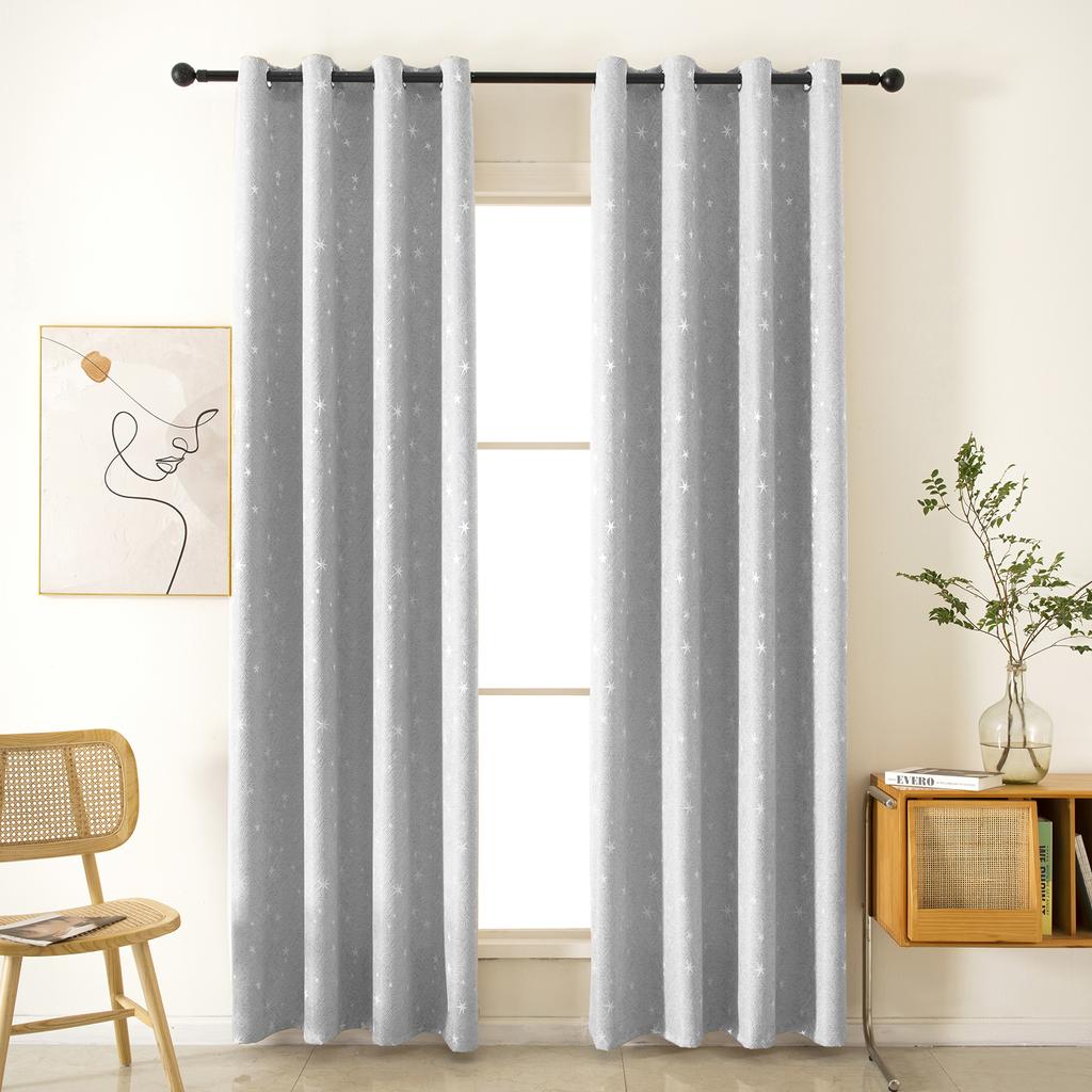 Linen Curtains Drapes for Living Room Bedroom Decor Embroidery Star Curtains Eyelets Darkening Grommets Top Kids Windows Panel