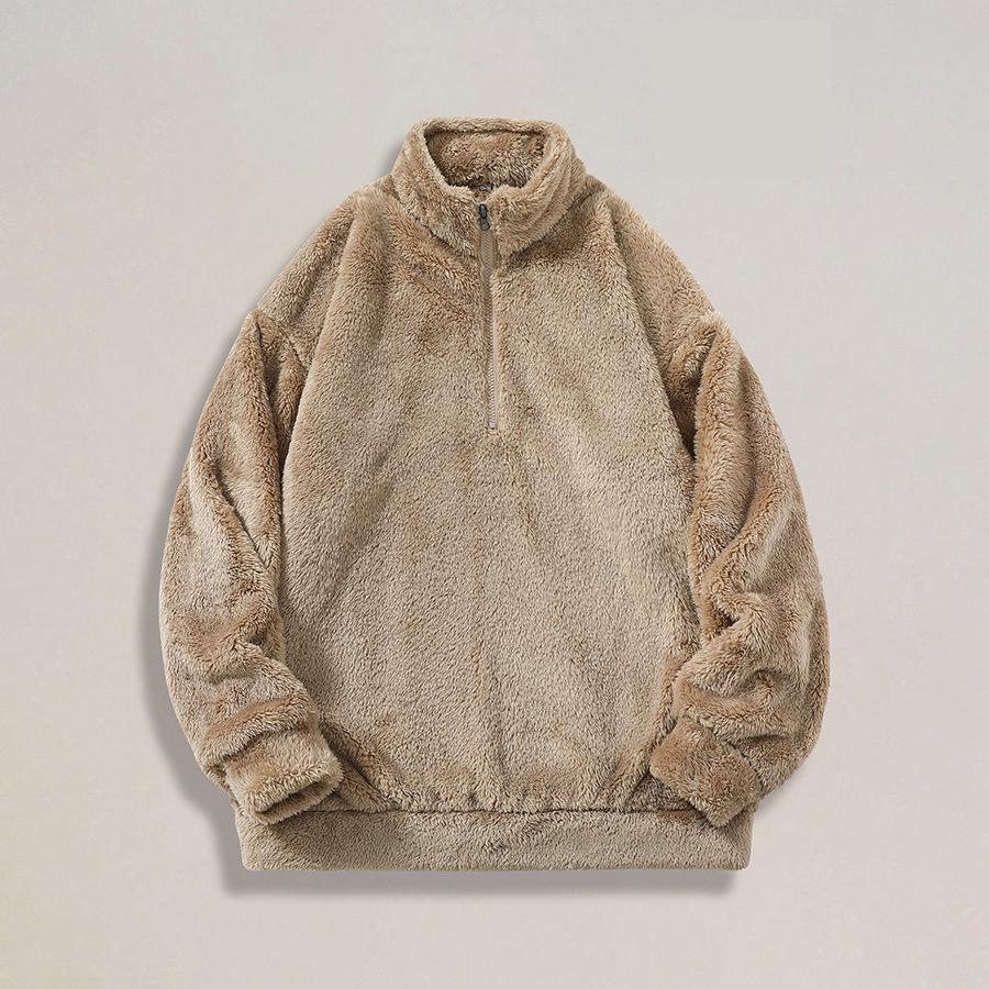 2025 Men's Arctic Fleece Half-Zip Hoodie - Casual Loose Fit, Warm Fluffy Stand Collar Pullover