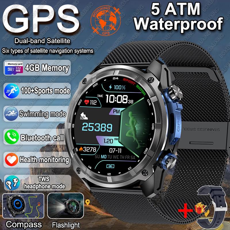 New Military GPS Smart Watch Men Offline Map 860 mAh Battery 4GB Memory 5ATM Waterproof Swimming Sapphire Screen Smartwatch