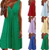 Women Hollow Out Solid Color V Neck Sleeveless Loose Midi A Line Commute Dress