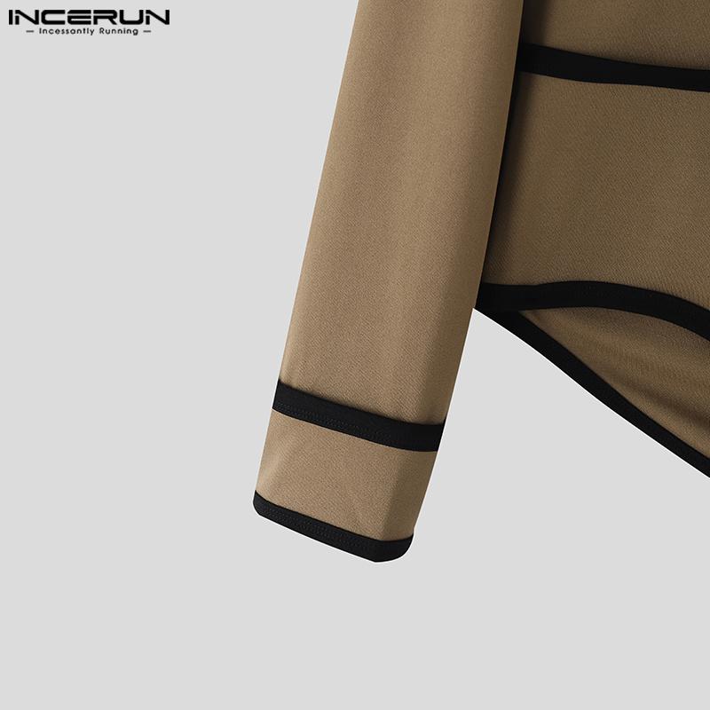 INCERUN Men Stand Neck Zip-Up Long Sleeve Irregular Stitching T-shirts Tops