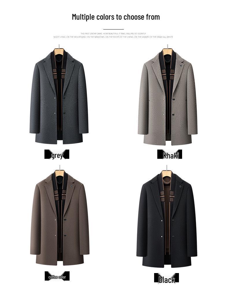 Men's Winter Wool Coat with Scarf Collar - Business Casual, Detachable Double-Sided Design, 90% Goose Down Liner