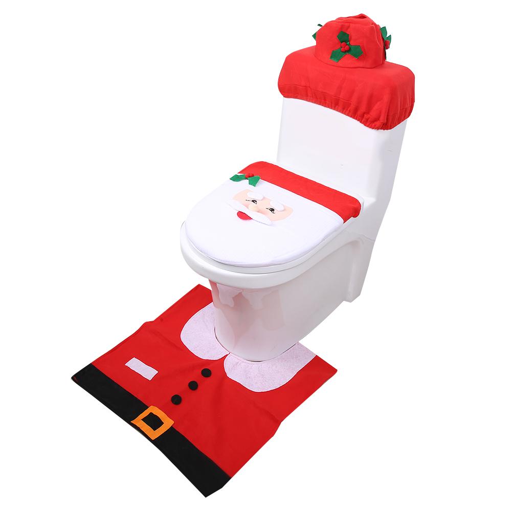 Christmas Santa Claus Bathroom Toilet Cover Pad Set for Home Christmas Decoration