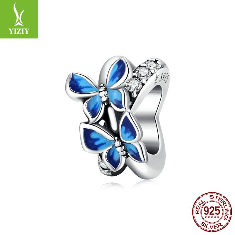 

Бусины из серебра 925 пробы с голубой бабочкой - Романтический весенний DIY аксессуар SCC1731 Silver