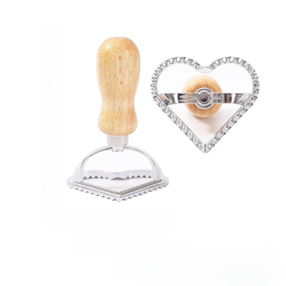Ravioli Stempel Set, Ausstechformen mit Holzgriffen und geriffelten Kanten, geeignet für Ravioli, Pasta, Tortellini, Lasagne, Piroggen