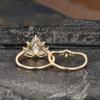 Gold Tone Lotus Flower Ring with Marquise & Round CZ, Layered Design Wedding Engagement Ring, Luxury Bridal Jewelry for Women