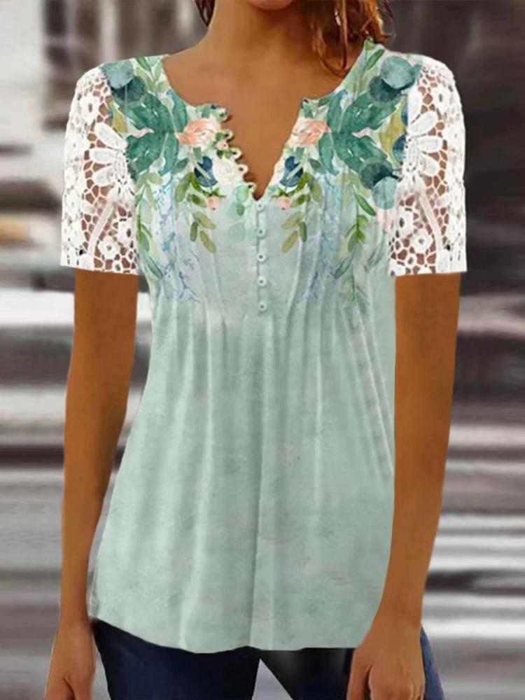 Spring and Autumn Fashion New Women's Lace Lace Sleeve Crimson Solid Color Button T-shirt Bottom Shirt