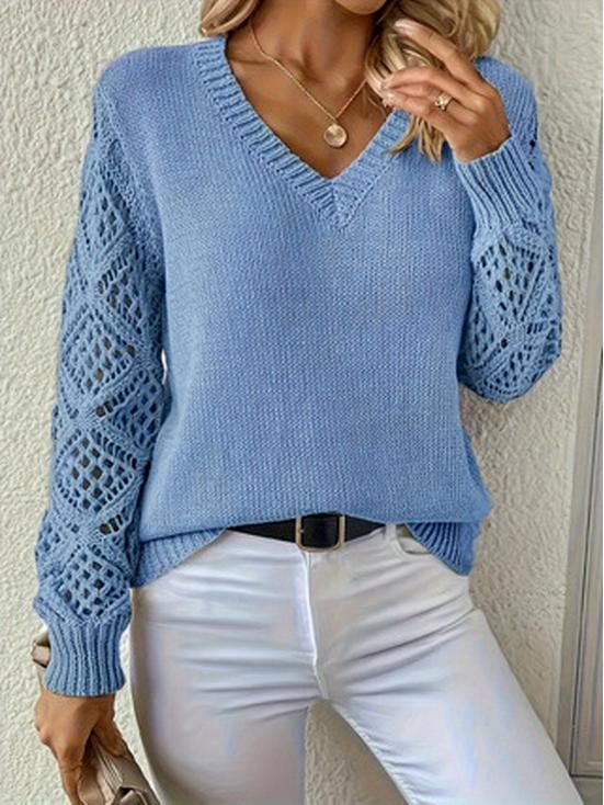 Spring/Autumn Women's Long Sleeve Hollow Knitted Pullover Sweater