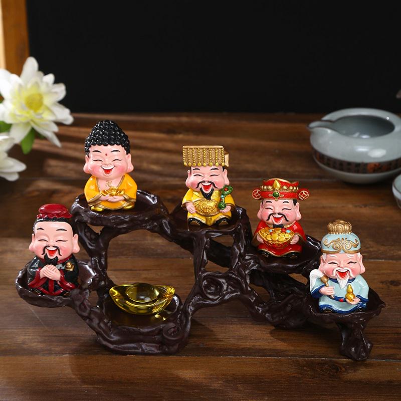 Five Fortune Gods Figurine for Office or Home Decor, Perfect for Entrances, TV Cabinets, Shop Openings, and Housewarming Gifts