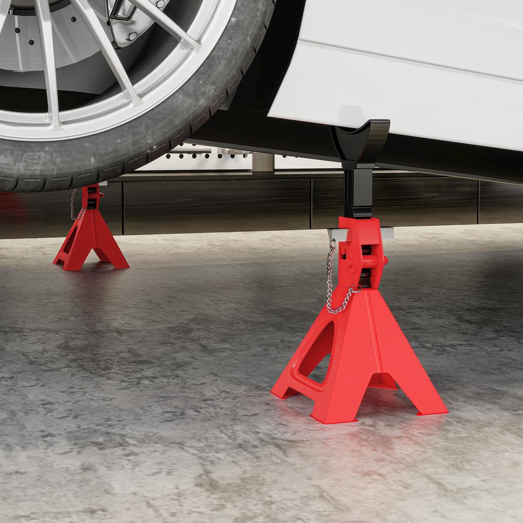 Jack Stand 3 Ton Load Capacity 2 Pieces Support Jack Including Safety Pin 10 Step Height Adjustable Red