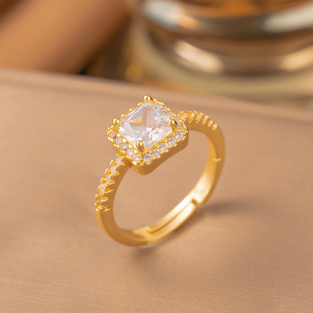 Micro-Inlaid Zircon Fashion Open Ring - Adjustable Luxury Index Finger Jewelry for Women