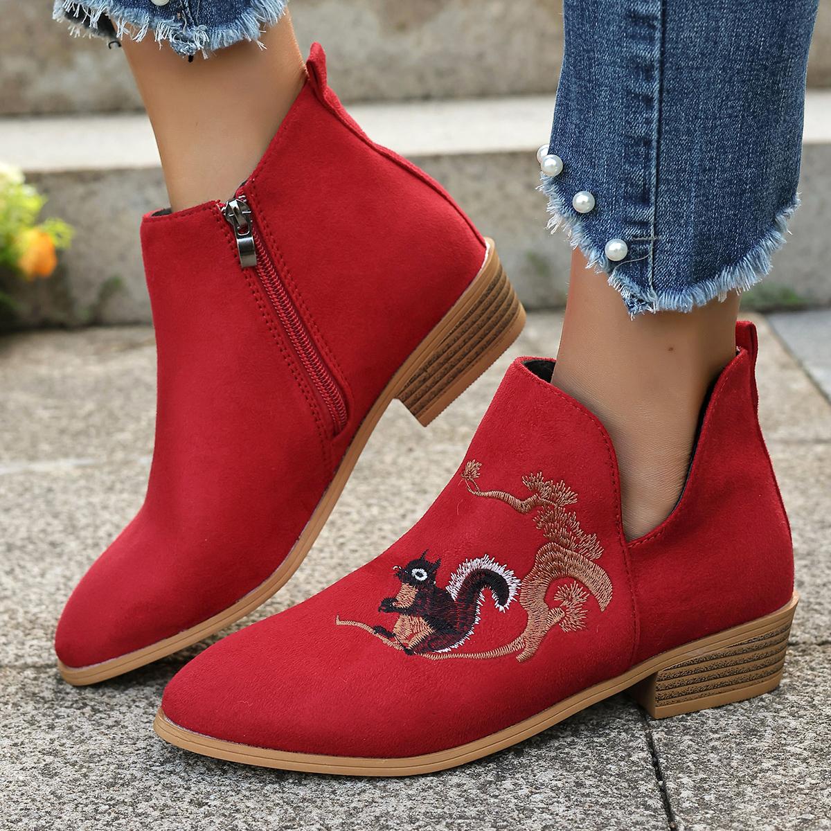 

Модные женские ботильоны, осенние ботинки на квадратном каблуке, сексуальные женские туфли на высоком каблуке 2024 года, зимние модные ботинки 42 красный