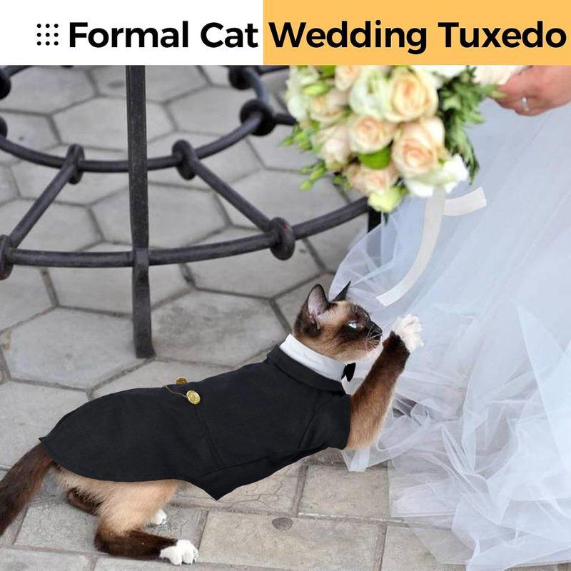 Cat Tuxedo Wedding Suit Formal Pet Bow Tie Outfit Soft Cotton Kitten Birthday Party Costume With Decorative Chain XS-2XL