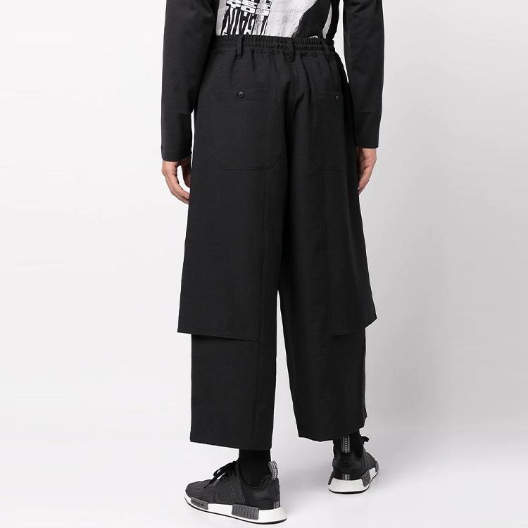 Y-3 Layered Stitching Design Solid Color Nine-Point Casual Pants Men Bottoms Black HB3463