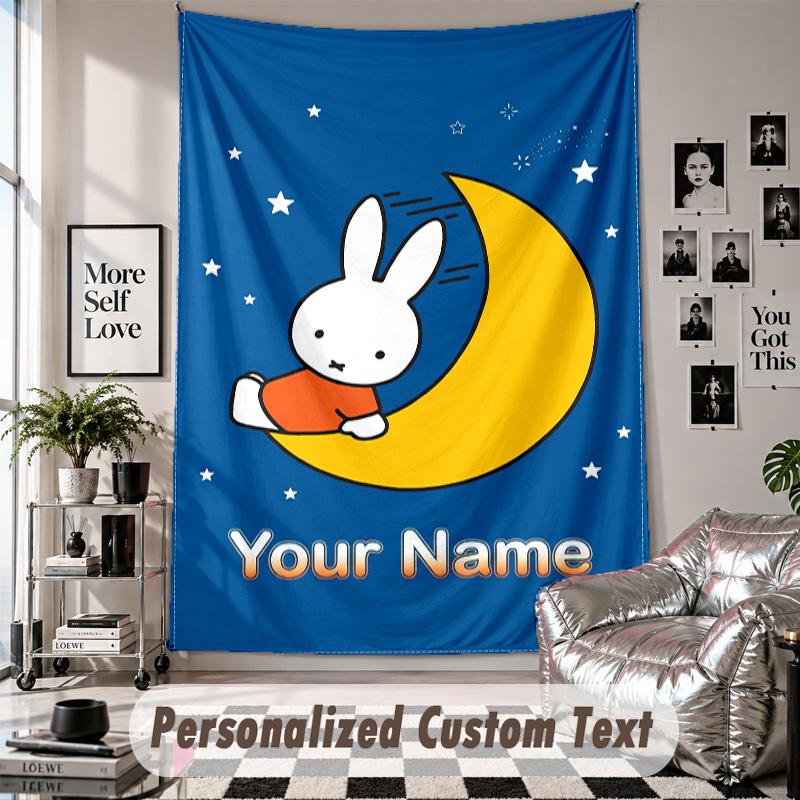 Wall Hanging Tapestry With Custom Name & Text, Miffy Decorative Tapestry For Bedroom