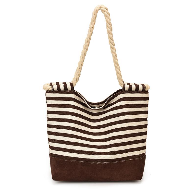 Striped Tote Bag Rope Handle Casual Beach Shoulder Purse Large Capacity
