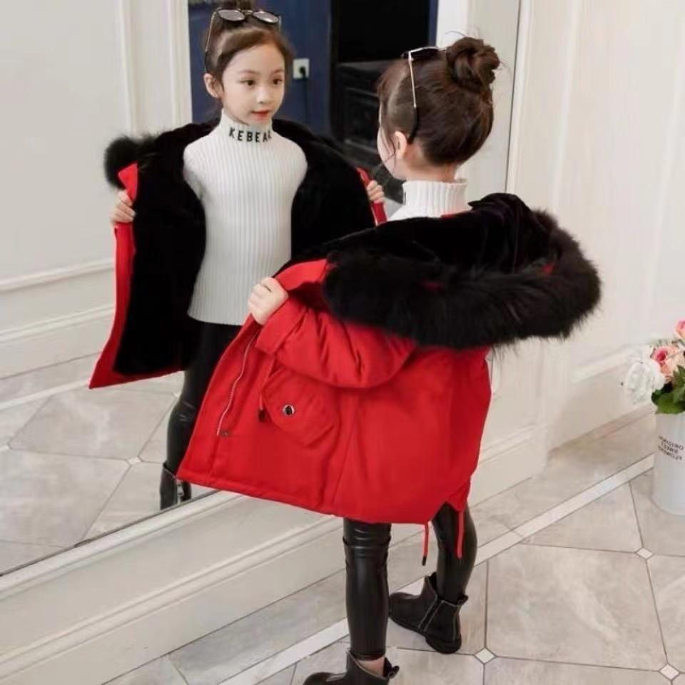 2023 Fashionable Korean Style Girls' Thickened Fleece-Lined Winter Parka Coat