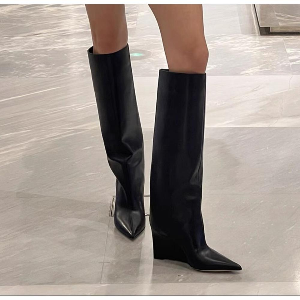 

Дизайнер Моды Осень Зима Уютные Остроносые Женские Сапоги до Колена Слипоны Низкий Тонкий Каблук Ковбойские Женские Сапоги Botas De Mujer 42 чёрный