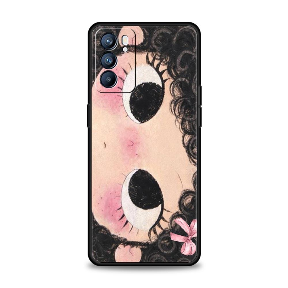 Phone Case Cover For Oppo A17 A31 A54 A57 A78 A79 Find X5 X6 Reno 7 8 10 11 12 13 F Pro 5G Soft TPU Shell Cute Black Big Eyes